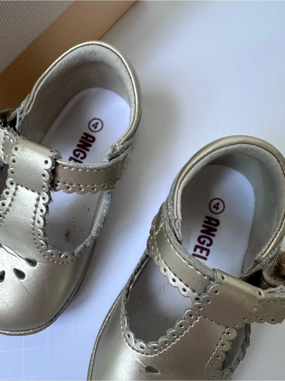 Angel Baby Girl Dress Shoes Color Gold Velcro Straps Size 4